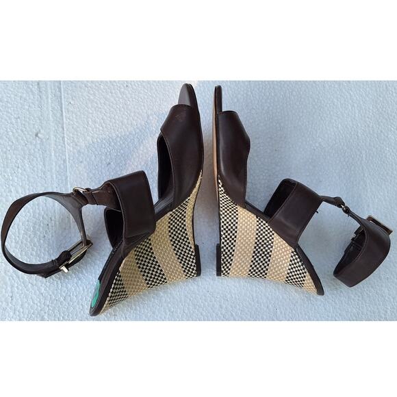 WHITE HOUSE BLACK MARKET Alianna Buckle Wedge Ankle Strap Heeled Sandals Brown 8 - Picture 4 of 10